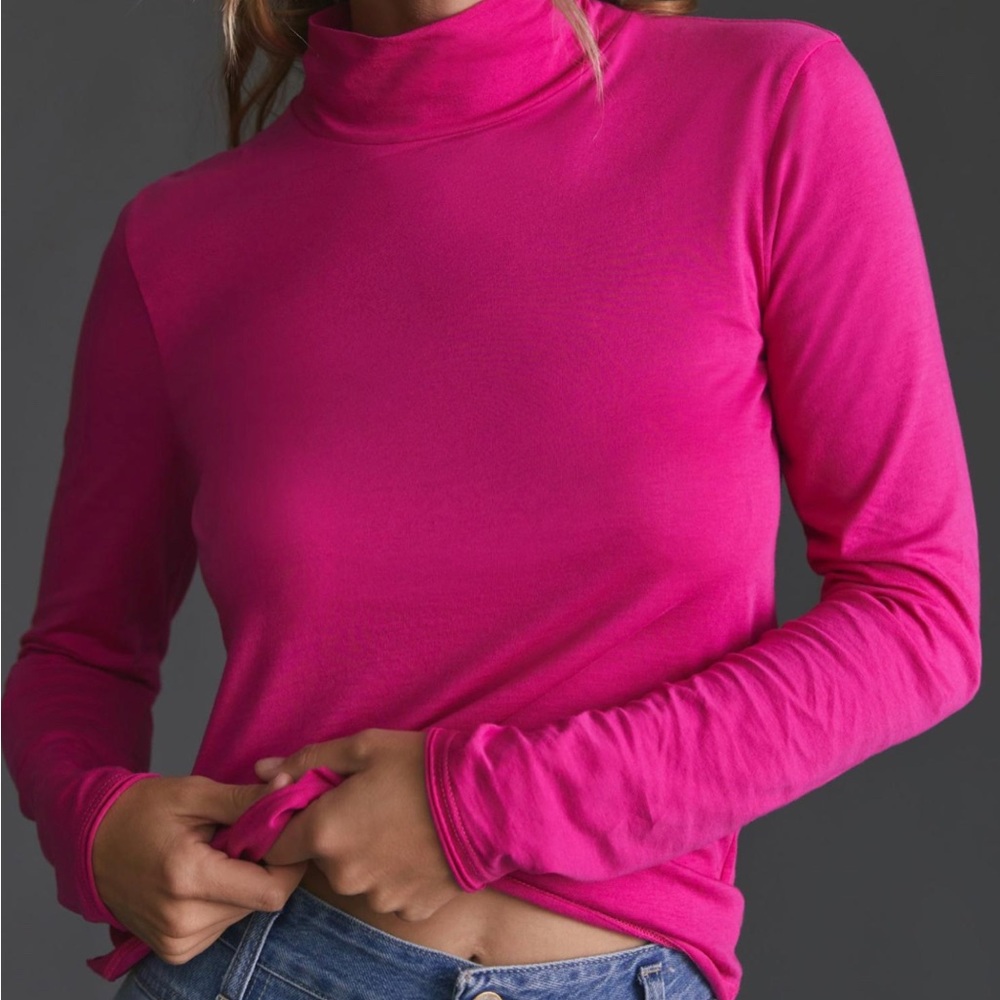 Anthropologie Gauzy Mock Neck Top in Pink